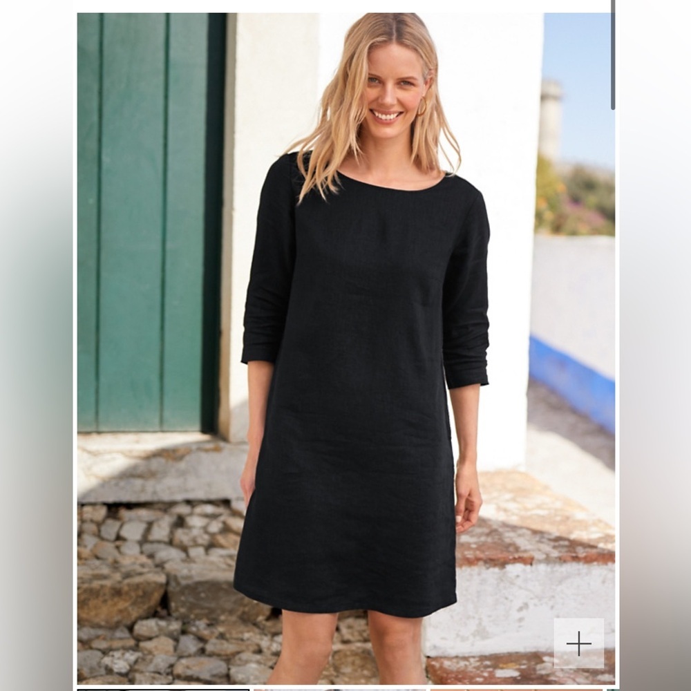 Garnet Hill Essential Three-Quarter-Sleeve Linen Dress. Size 4